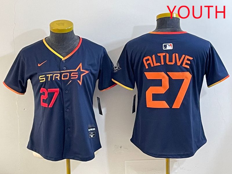 Youth Houston Astros #27 Altuve Drak Blue Three generations Joint Name 2025 Nike MLB Jersey style 4103->youth mlb jersey->Youth Jersey